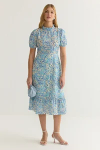 TRENDYOLMİLLA Light Blue Floral A Cut Frilly Midi Weaving Dress - Image 3