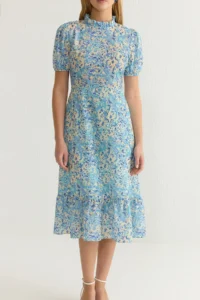 TRENDYOLMİLLA Light Blue Floral A Cut Frilly Midi Weaving Dress - Image 4