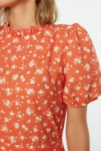 TRENDYOLMİLLA Brick Rejection flower patterned A Cut with flywheel Lined Midi Weaving Dress - Image 10
