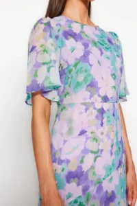 TRENDYOLMİLLA Multicolored flower patterned A Cut Lined Midi Weaving Dress - Image 5