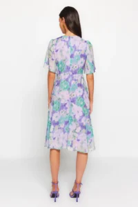 TRENDYOLMİLLA Multicolored flower patterned A Cut Lined Midi Weaving Dress - Image 7