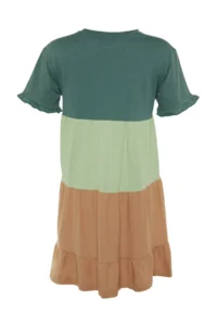 TRENDYOLMİLLA Green 100% Cotton Color Bloklu shift/Plain Mini Knitting Dress - Image 8