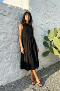 TRENDYOLMİLLA Black shift/Plain Kesim Dog collar Midi Weaving Dress
