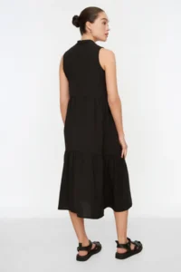 TRENDYOLMİLLA Black shift/Plain Kesim Dog collar Midi Weaving Dress - Image 6