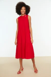 TRENDYOLMİLLA Rejection shift/Plain Kesim Dog collar Midi Weaving Dress - Image 2