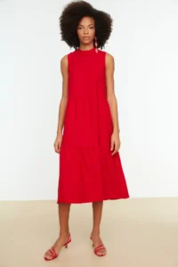 TRENDYOLMİLLA Rejection shift/Plain Kesim Dog collar Midi Weaving Dress - Image 3