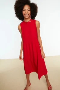 TRENDYOLMİLLA Rejection shift/Plain Kesim Dog collar Midi Weaving Dress - Image 4