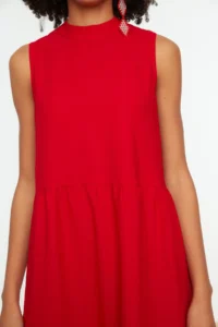 TRENDYOLMİLLA Rejection shift/Plain Kesim Dog collar Midi Weaving Dress - Image 5