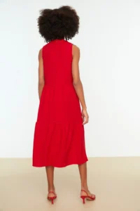TRENDYOLMİLLA Rejection shift/Plain Kesim Dog collar Midi Weaving Dress - Image 6