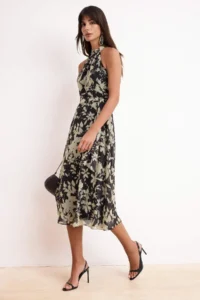 TRENDYOLMİLLA Black Belted Floral Siphon Flight Flight Weaving Midi Dress - Image 2