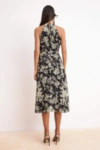 TRENDYOLMİLLA Black Belted Floral Siphon Flight Flight Weaving Midi Dress - Image 4