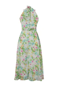 TRENDYOLMİLLA White flower patterned Belted A Cut Barbell Collar Lined Siphon Flight Flight Midi Dress - Image 11