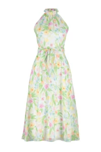 TRENDYOLMİLLA White flower patterned Belted A Cut Barbell Collar Lined Siphon Flight Flight Midi Dress - Image 7