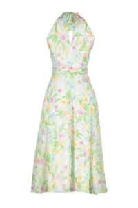 TRENDYOLMİLLA White flower patterned Belted A Cut Barbell Collar Lined Siphon Flight Flight Midi Dress - Image 8