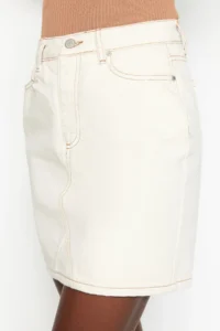 TRENDYOLMiLLA Ecru Basic Plain High Waist denim Skirt - Image 10