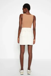 TRENDYOLMiLLA Ecru Basic Plain High Waist denim Skirt - Image 8