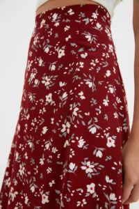 TRENDYOLMiLLA Burgundy Slit Detailed Flower Patterned Viscose Fabric Midi Weaving Skirt - Image 11