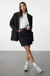 TRENDYOLMiLLA Black High Waist Mini comfort/Flexible denim Skirt