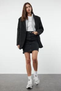 TRENDYOLMiLLA Black High Waist Mini comfort/Flexible denim Skirt - Image 2