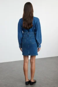 TRENDYOLMiLLA Mavi High Waist Mini comfort/Flexible denim Skirt - Image 4