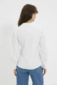 TRENDYOLMİLLA White Balloon Sleeve Cotton Regular Normal Pattern Weaving Shirt - Image 10