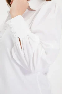 TRENDYOLMİLLA White Balloon Sleeve Cotton Regular Normal Pattern Weaving Shirt - Image 14