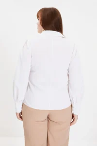 TRENDYOLMİLLA White Balloon Sleeve Cotton Regular Normal Pattern Weaving Shirt - Image 15