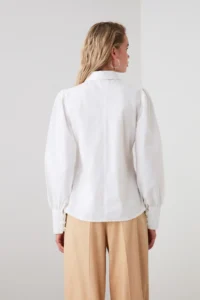 TRENDYOLMİLLA White Balloon Sleeve Cotton Regular Normal Pattern Weaving Shirt - Image 20