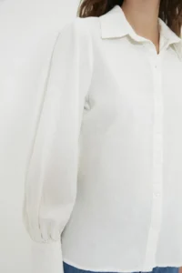 TRENDYOLMİLLA White Balloon Sleeve Cotton Regular Normal Pattern Weaving Shirt - Image 9