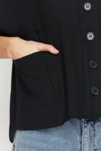 TRENDYOLMİLLA Black Oversized Wide Pattern Poor Sleeve Weaving Shirt - Image 4