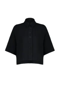 TRENDYOLMİLLA Black Oversized Wide Pattern Poor Sleeve Weaving Shirt - Image 7