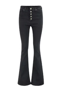 TRENDYOLMİLLA Black Front buttoned High Waist Middle Flexible Flare flared leg jeans - Image 7