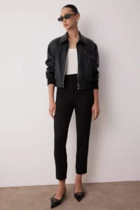 TRENDYOLMİLLA Black Cigarette skinny Leg Waist Sewing Detailed Weaving Dress Pants - Image 2