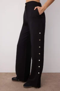 TRENDYOLMİLLA Black Wide Leg/Wide Leg Sides buttoned Weaving Dress Pants - Image 4