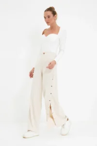 TRENDYOLMİLLA Stone Wide Leg/Wide Leg Sides buttoned Weaving Dress Pants