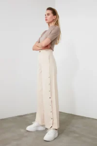 TRENDYOLMİLLA Stone Wide Leg/Wide Leg Sides buttoned Weaving Dress Pants - Image 7