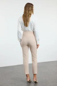 TRENDYOLMİLLA Beige Cigarette Pattern Pensli High Waist Bilek Size Weaving Dress Pants - Image 4