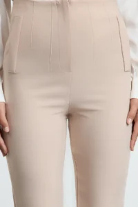 TRENDYOLMİLLA Beige Cigarette Pattern Pensli High Waist Bilek Size Weaving Dress Pants - Image 6