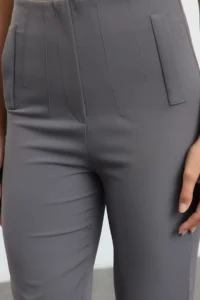 TRENDYOLMİLLA Anthracite Cigarette Pattern Pensli High Waist Bilek Size Weaving Dress Pants - Image 4