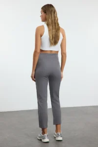 TRENDYOLMİLLA Anthracite Cigarette Pattern Pensli High Waist Bilek Size Weaving Dress Pants - Image 5