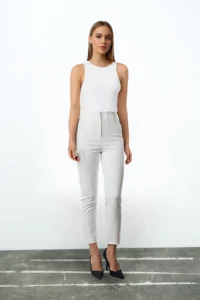 TRENDYOLMİLLA White Cigarette Pattern Pensli High Waist Bilek Size Weaving  Dress Pants - Image 2
