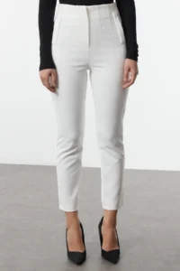 TRENDYOLMİLLA White Cigarette Pattern Pensli High Waist Bilek Size Weaving  Dress Pants - Image 3