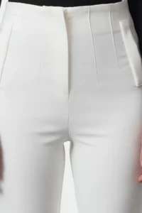 TRENDYOLMİLLA White Cigarette Pattern Pensli High Waist Bilek Size Weaving  Dress Pants - Image 4