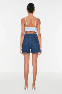 TRENDYOLMiLLA Mavi More Sustainable pleated High Waist City Size denim Shorts - Image 8