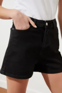 TRENDYOLMiLLA Black More Sustainable High Waist City Size comfort/Flexible denim Shorts - Image 7