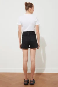 TRENDYOLMiLLA Black More Sustainable High Waist City Size comfort/Flexible denim Shorts - Image 8