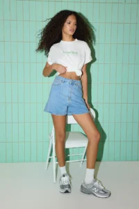 TRENDYOLMiLLA Mavi More Sustainable High Waist comfort/Flexible City Size denim Shorts - Image 2