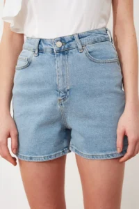 TRENDYOLMiLLA Mavi More Sustainable High Waist comfort/Flexible City Size denim Shorts - Image 9