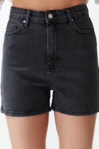 TRENDYOLMiLLA Anthracite More Sustainable High Waist City Size denim Shorts - Image 4