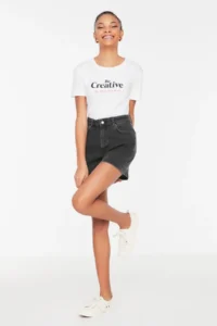 TRENDYOLMiLLA Anthracite More Sustainable High Waist City Size denim Shorts - Image 8